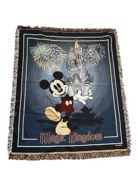 Disney Magic Kingdom Mickey Mouse Fireworks Castle Woven Tapestry Blanket Throw
